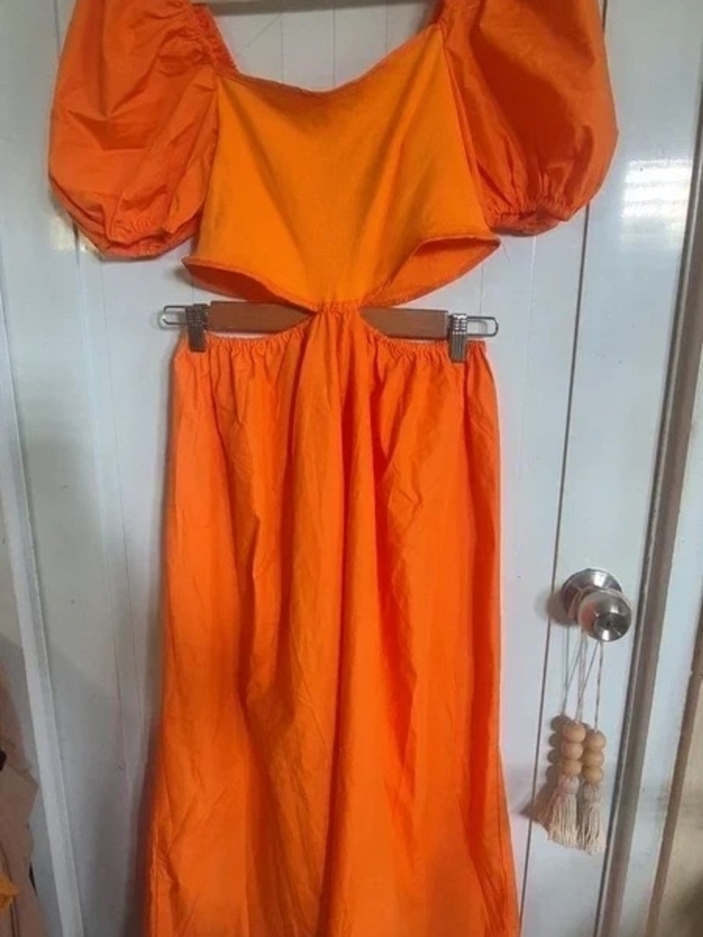 Orange Cut-Out Poplin Midi Dress.